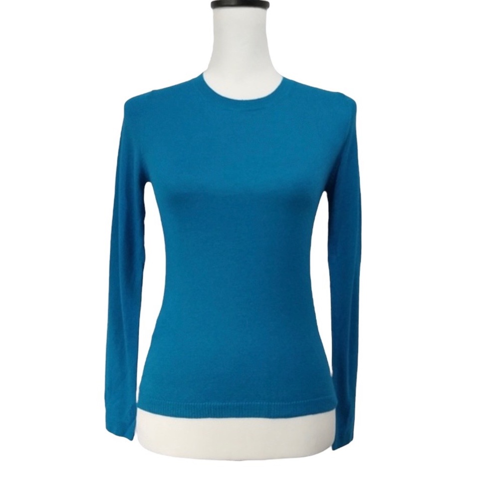 Samantha Sung Bright Blue Crewneck Tight Knit Long Sleeve Pullover Sweat…